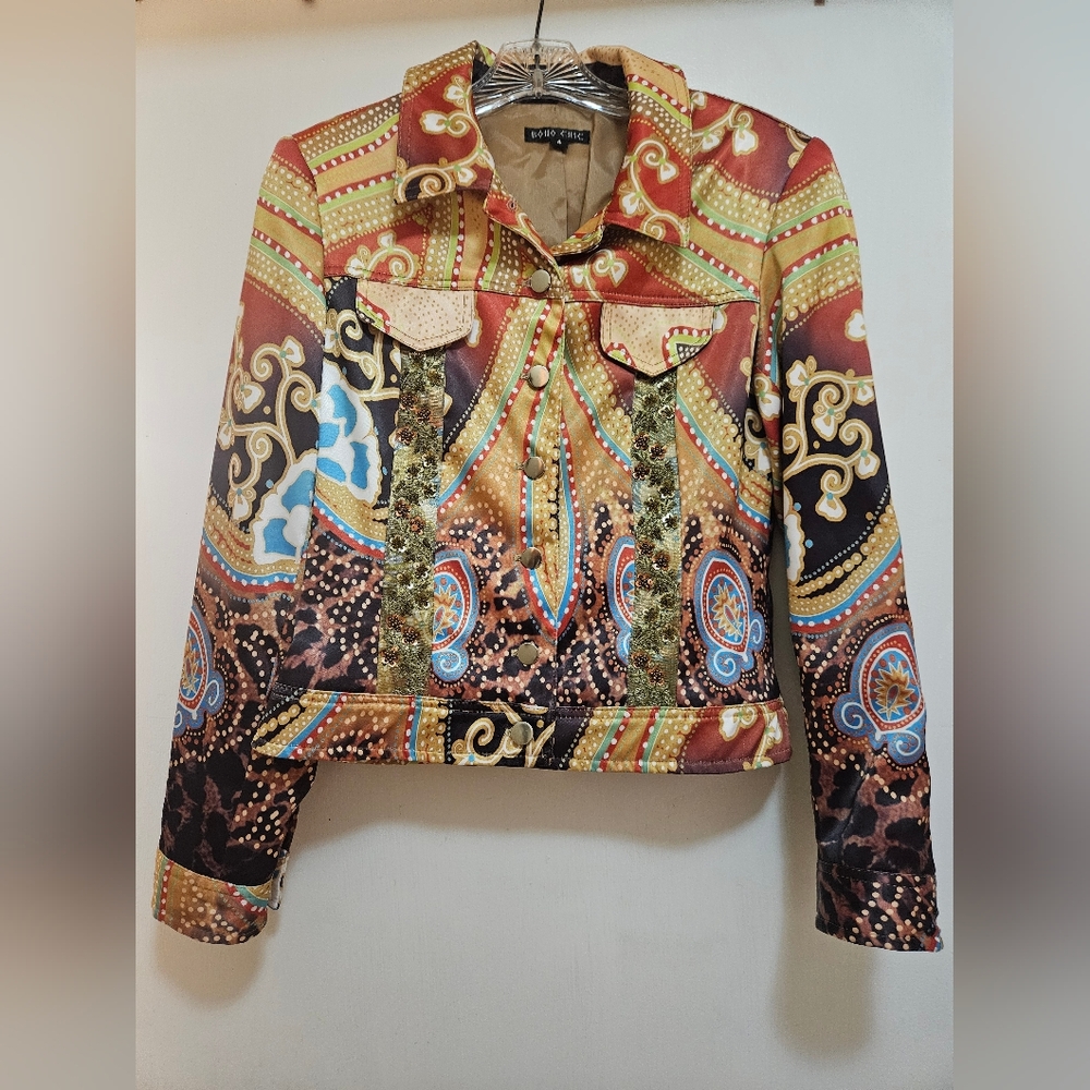 Boho Chic Multicolor Women's Blazer Size 4